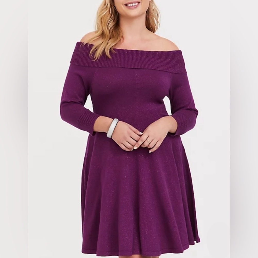 NEW Torrid Berry Shimmer Off the Shoulder Dress Sz 3 Holiday Fairy Sparkle 3x